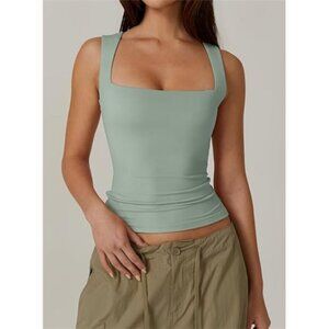 NEW QINSEN Square Neck Sleeveless Basic Tight Tank Top, Women's S